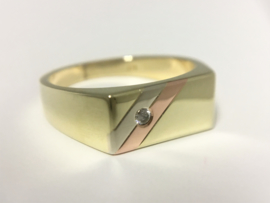 14 K Tricolor Gouden Heren Ring Briljantgeslepen Zirkonia