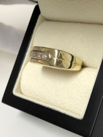 14 K Bicolor Gouden Heren Ring 0.05 crt Briljantgeslepen Diamant - 7,8 g
