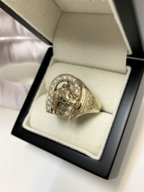14 K Gouden Heren Ring Paard Hoefijzer Briljant Geslepen Heldere Zirkonia - 10 g