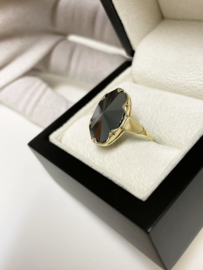 Vintage 14 K Antiek Gouden Ring Facetgeslepen Hematiet