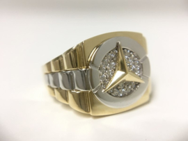 14 K Bicolor Gouden Mercedes Rolex Ring Zirkonia - 9,2 g