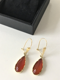 14 K Antiek Gouden Oorhangers Facetgeslepen Carneool
