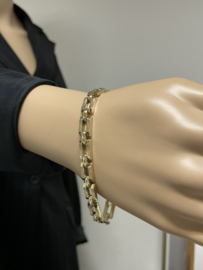 Gouden Vintage Schakel Armband (Poli/Mat) - 19,5 cm / 12,9 g / 8 mm