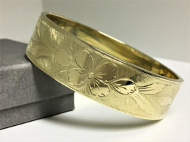 Brede 14 K Gouden Gravé Slaven Armband / Bangle (bewerkt) - 34,07 g