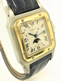 Cartier Santos Moonphase Quartz - Staal / Goud Incl Doos, Certificaat en Boekjes