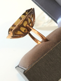 18 K Grove Gouden Markies Ring Facetgeslepen Rookkwarts 0.31 crt Diamant