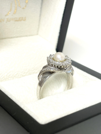 Witgouden Rozet Ring 0.50 ct Briljant Geslepen Diamant / Parel