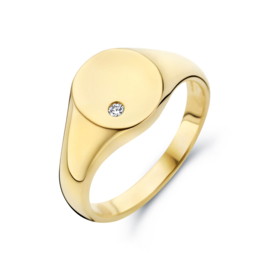 14 Karaat Gouden Dames Zegelring / Graveer Ring 0.02 ct Diamant