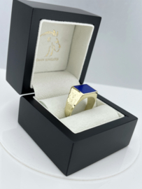 14 Karaat Gouden Heren Ring Rechthoek Liggend - Lapis Lazuli