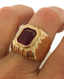 14 K Rosé Gouden Heren Ring ca 5.0 ct Facet Geslepen Robijn - 9,3 g