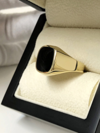 14 K Gouden Heren Zegelring Stomphoek - Onyx