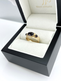Antiek 14 K Gouden Ring Gefacetteerd Granaat / Handgravure