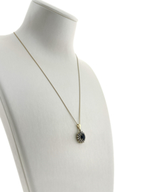 14 Karaat Gouden Entourage Hanger ca 0.35 ct Briljant Geslepen Diamant / Ovaal Gefacetteerd Saffier