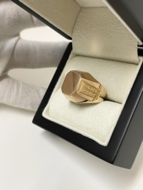 14 Karaat Rosé Gouden Heren Cachet Ring Florale Gravure