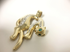 14 K Gouden Panter Hanger 0.20 Diamant / Smaragd