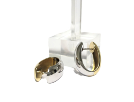 Brede Bicolor Gouden Klap Creolen (tweezijdig) - 9,9 g / 2,2 cm x 1 cm
