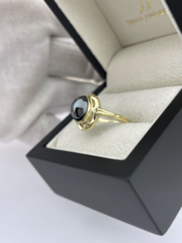 14 Karaat Antiek Gouden Florale Ring Ovaal Cabochon Hematiet - Mt 17.5