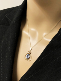 Antiek 14 Karaat Gouden Hanger Swiss Blue Topaas Rosé Accenten