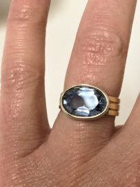 14 K Gouden Bandring Ovaal Facetgeslepen Aquamarijn