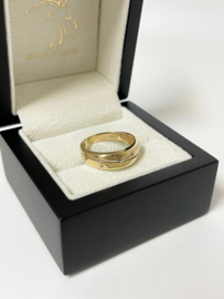 14 K Gouden Band Ring Mat / Glans 0.05 crt Briljant Geslepen Diamant