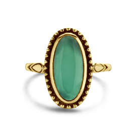 14 Karaat Gouden Vintage Ring Gefacetteerd Groen Agaat - 18 x 10.5 mm