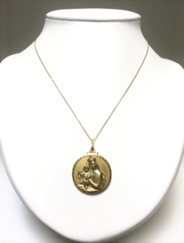 Antiek 18 K Massief Gouden Scapulier Medaille Jezus en Maria - 3,8 cm