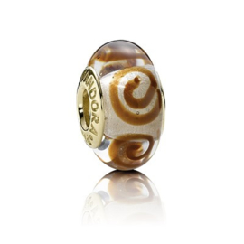 PANDORA 750515 Glass Brown Spirals Coffee Murano Charm - Goud