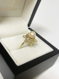 14 K Antiek Gouden Fantasie Ring Cultivé Zoetwater Parel