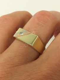 14 K Tricolor Gouden Heren Ring Briljantgeslepen Zirkonia