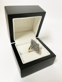 Handvervaardigd Antiek 12 Karaat Markies Ring Diamant / Smaragd