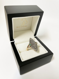 Handvervaardigd Antiek Gouden Markies Ring Diamant / Smaragd