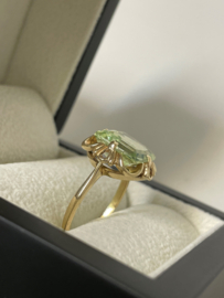 Antiek Gouden Ring Facet Geslepen Lichtgroene Spinel - Mt 18