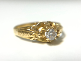Antiek Gouden Solitair Ring 0.18 ct Briljant Geslepen Diamant H/VS2