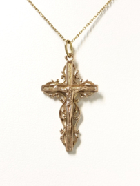 14 K Antiek Gouden Hanger - Kruis Met Jezus Figuur / 3 cm