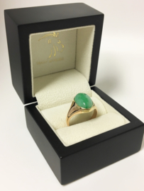 Antiek 14 K Gouden Ring Cabochon Geslepen Jade