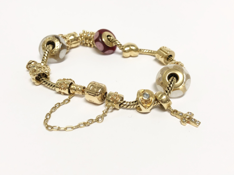 PANDORA 14 K Gouden Armband Diverse Bedels - 20,5 cm / 41,05 g | Armbanden Verkocht | TIEMAN JUWELIERS - Goud verkopen Enschede Hengelo Overijssel