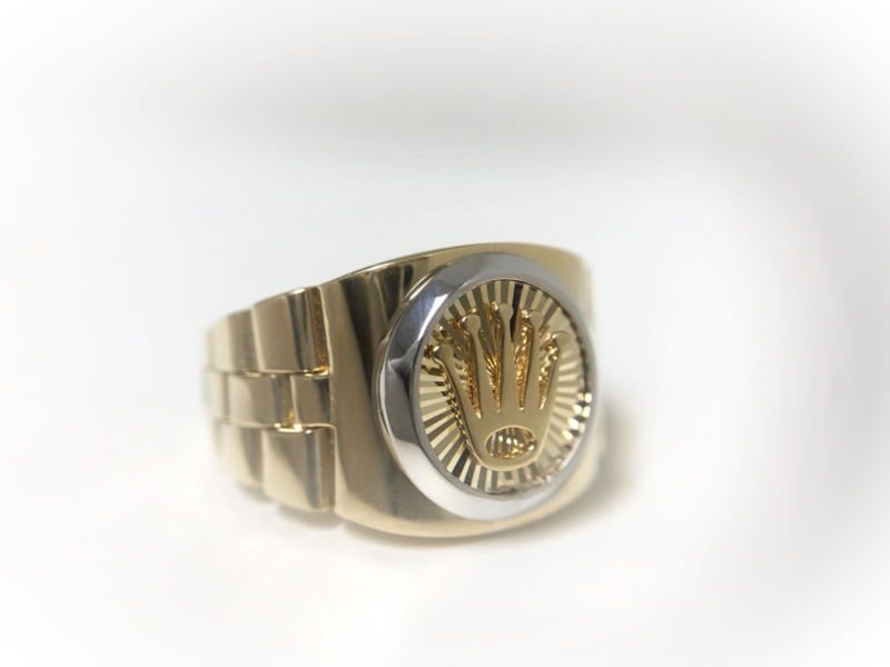 Maak los blaas gat Bot 14 K Bicolor Gouden Heren Rolex Ring - 9,2 g | Gouden Heren Ringen | TIEMAN  JUWELIERS - Goud verkopen Enschede Almelo Hengelo Overijssel