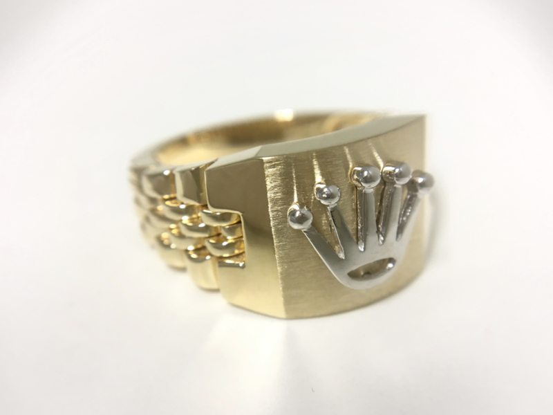 leerboek Email schrijven Trein 14 K Bicolor Gouden Rolex Ring - 9,7 g | Gouden Heren Ringen | TIEMAN  JUWELIERS - Goud verkopen Enschede Almelo Hengelo Overijssel