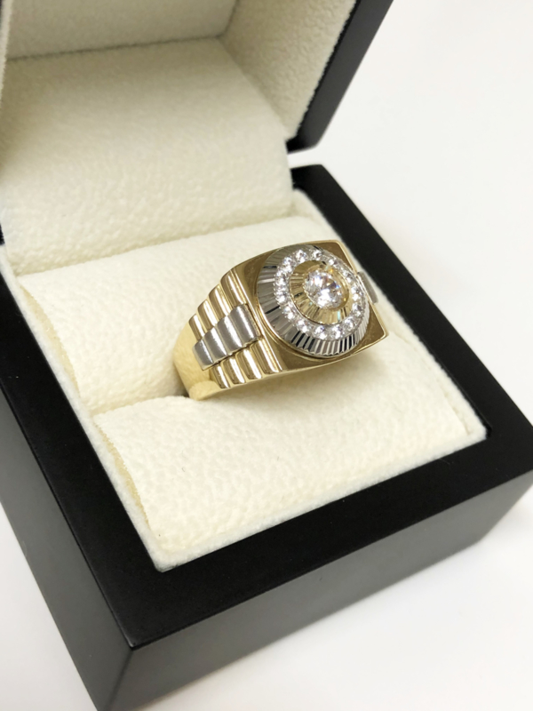 Koningin Shuraba Hesje 14 K Bicolor Gouden Heren Rolex Ring Zirkonia - 10,4 g | Gouden Heren Ringen  | TIEMAN JUWELIERS - Goud verkopen Enschede Almelo Hengelo Overijssel