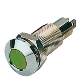 Indicator light chromed brass green built-in 18mm 12/24 volt