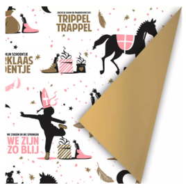 Inpakpapier - Sinterklaas Kapoentje roze/goud (50 cm x 2 m)