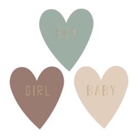 Stickers - Multi Baby heart text (9 stuks) 3 van elk design 55x48 mm