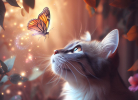 Cat sees magic butterfly
