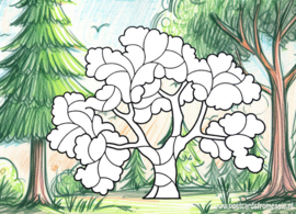 Postcard for coloring - Tree