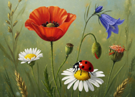 Bloemen en insecten - Lieveheersbeestje