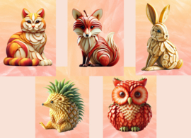 Postcard set Fruit animals