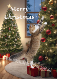 Kittycard - Kitty decorates the tree