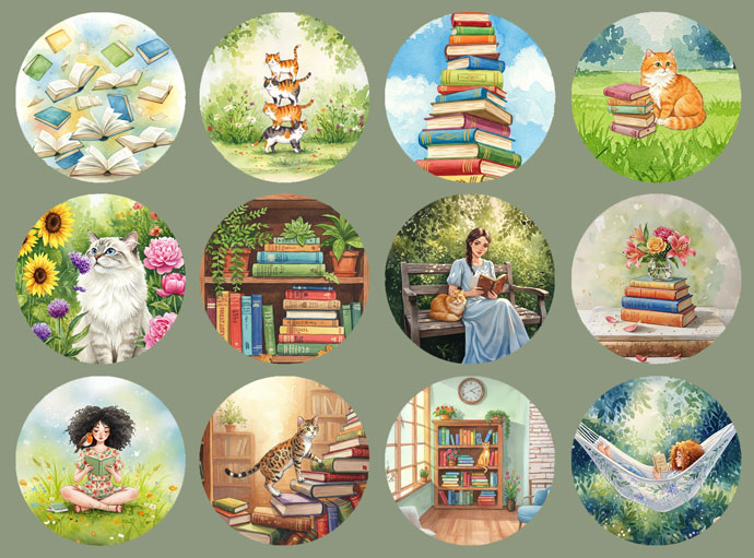 Books and cats stickers