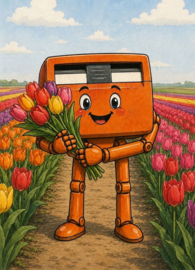 Orange mailbox - Tulips
