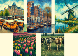 Kaartenset Nederland in van Gogh stijl